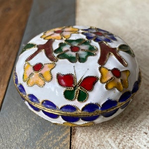 Vintage Chinese Brass and Cloisonné Pill Box Floral Motifs