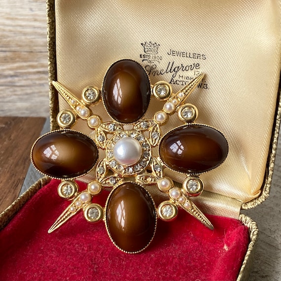 Broche Fantaisie Vintage Métal Doré - Gros Modèle - Bijou Occasion