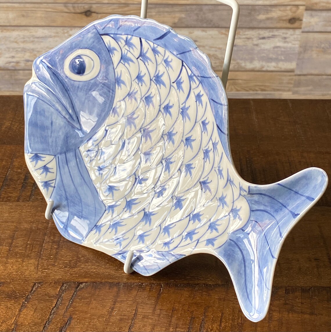 Vintage Ceramic Fish Plate Blue and White Hand Painted Etsy