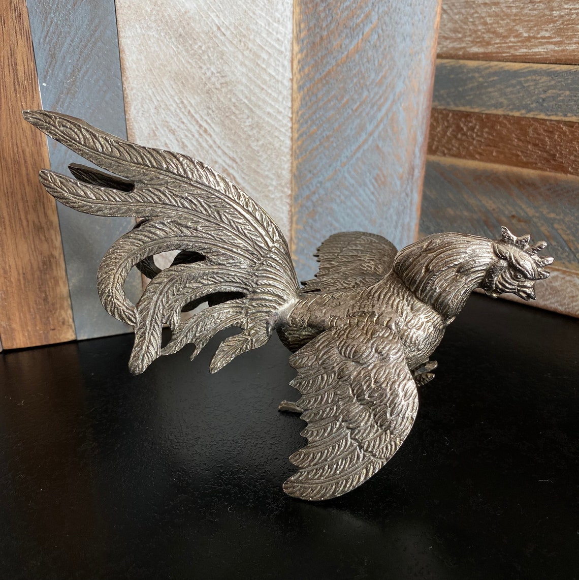 Vintage Silver Toned Metal Rooster Figurine Holder Etsy