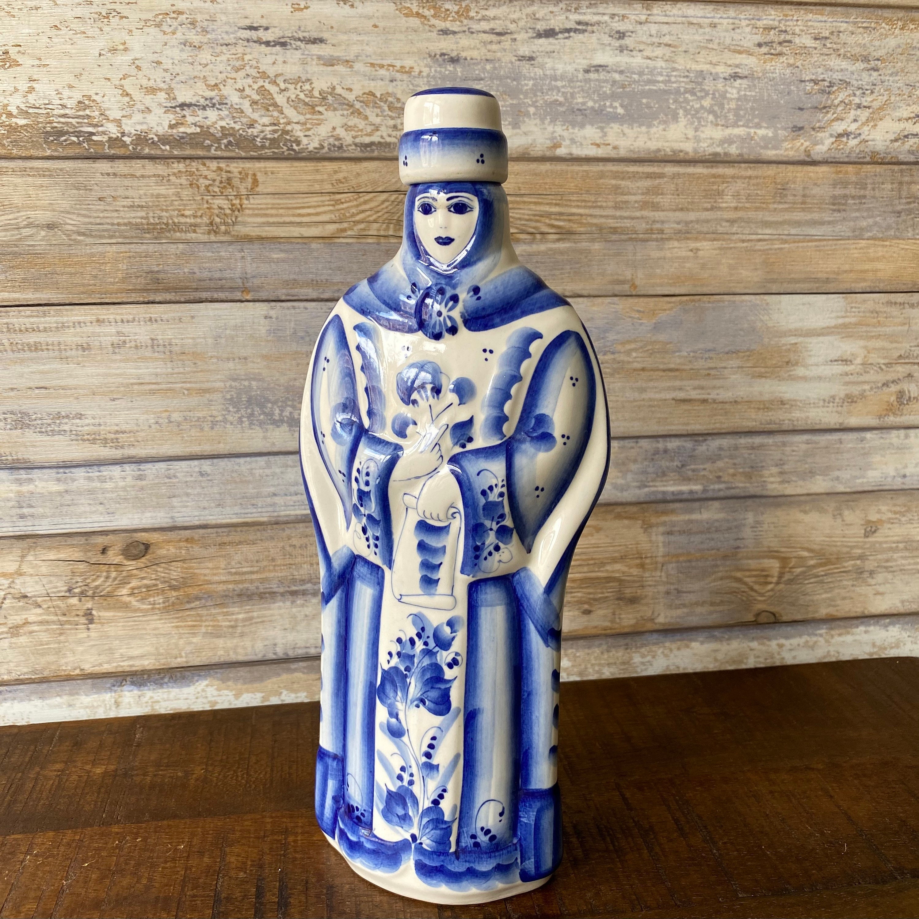 Russian Blue White Porcelain GZHEL Vodka Lady Decanter 700ml Etsy