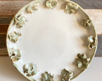 Vintage Art Studio Pottery Decorative Ceramic Plate with Blue Green Petals