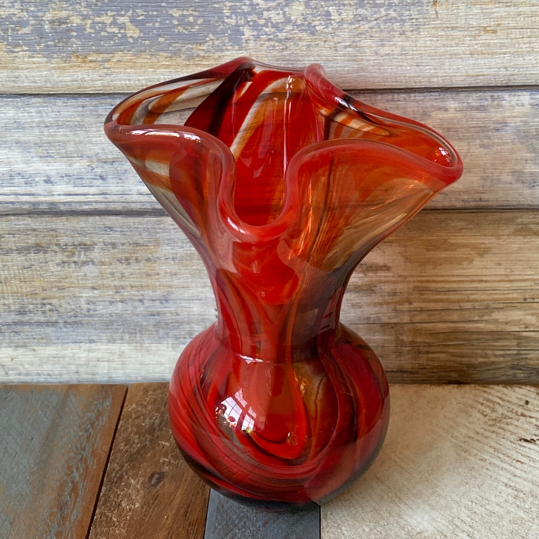 Vintage Mid Century Murano Glass Bud Vase Fiery Red Etsy