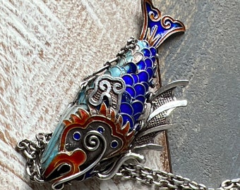 Antique Art Deco Chinese Sterling Silver Enamel Fish Necklace - Etsy