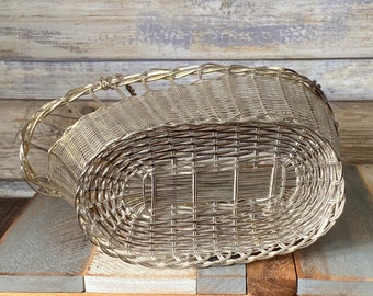 Vintage Silver Plated Wire Woven Wine Bottle Serving Basket