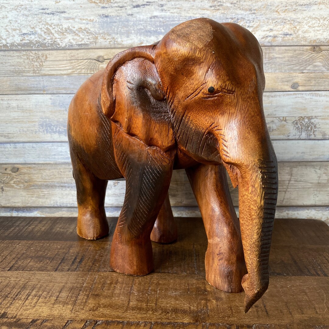 Vintage African Hand Carved Wooden Elephant Sculpture Door Stopper ...