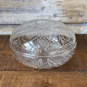 Antique Art Deco Thin Cut Lead Glass Powder Box Round Floral Motifs Rare Find Vanity Case