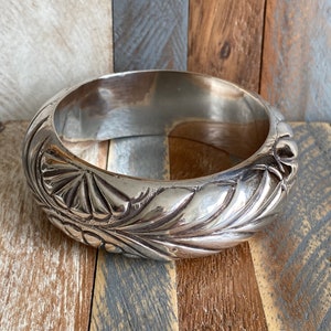 Vintage Chunky Sterling Silver Ethnic Tribal Wide Bracelet Bangle Hallmarked