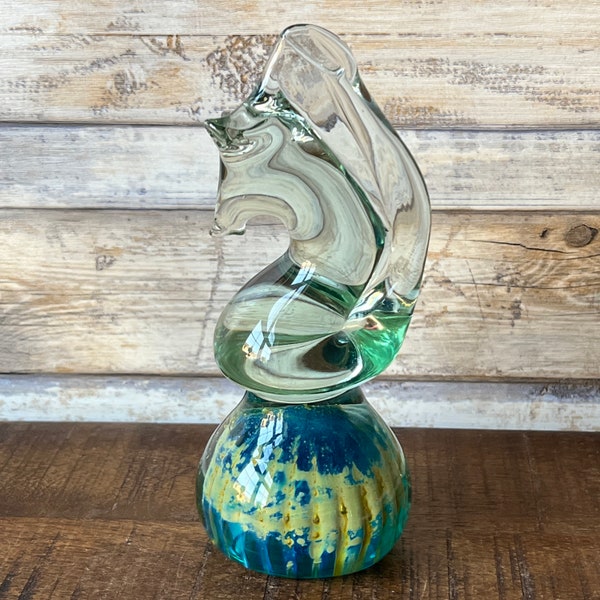 Vintage Mdina Glass Large Seahorse Sculpture Paperweight Signed Bottom