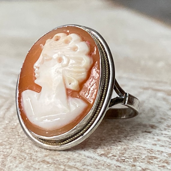 Anillo de camafeo de concha tallada natural y plata 800 Vistorian antigua Etsy Mexico