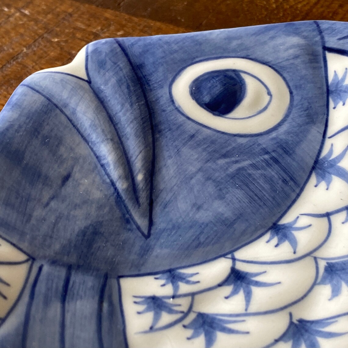 Vintage Ceramic Fish Plate Blue and White Hand Painted Etsy UK