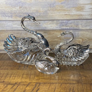 Antieke boho sterlingzilveren zwaanzoutkelders: set Swarovski-kristallen