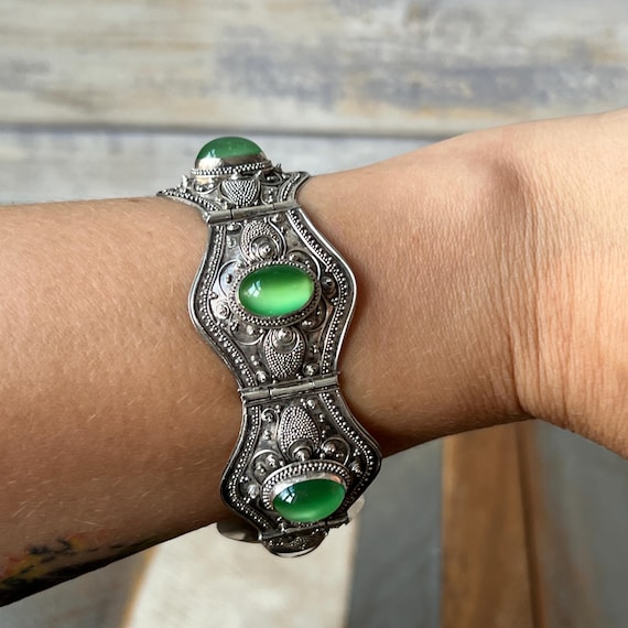 Antique Chinese High Grade Silver Filigree Links Bracelet Green
