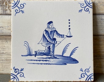 Antiguo de principios del siglo 19 Delft Azulejo de cerámica azul y blanco coleccionable