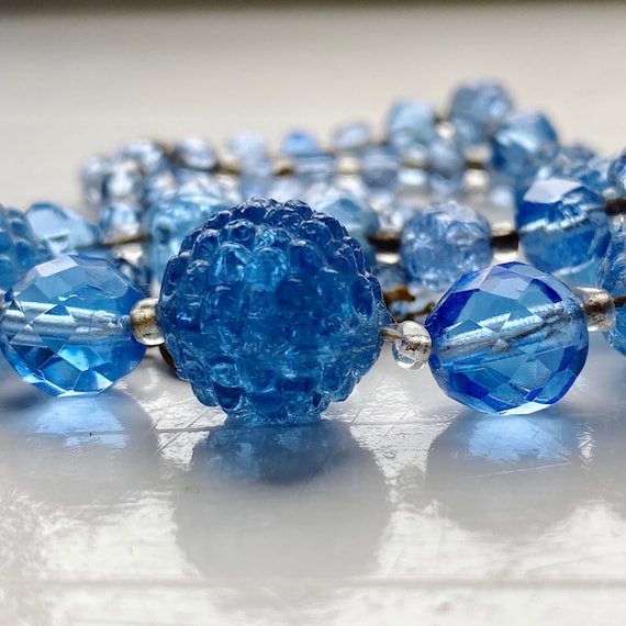 Antique Art Deco Light Blue Bohemian Glass Beads … - image 1