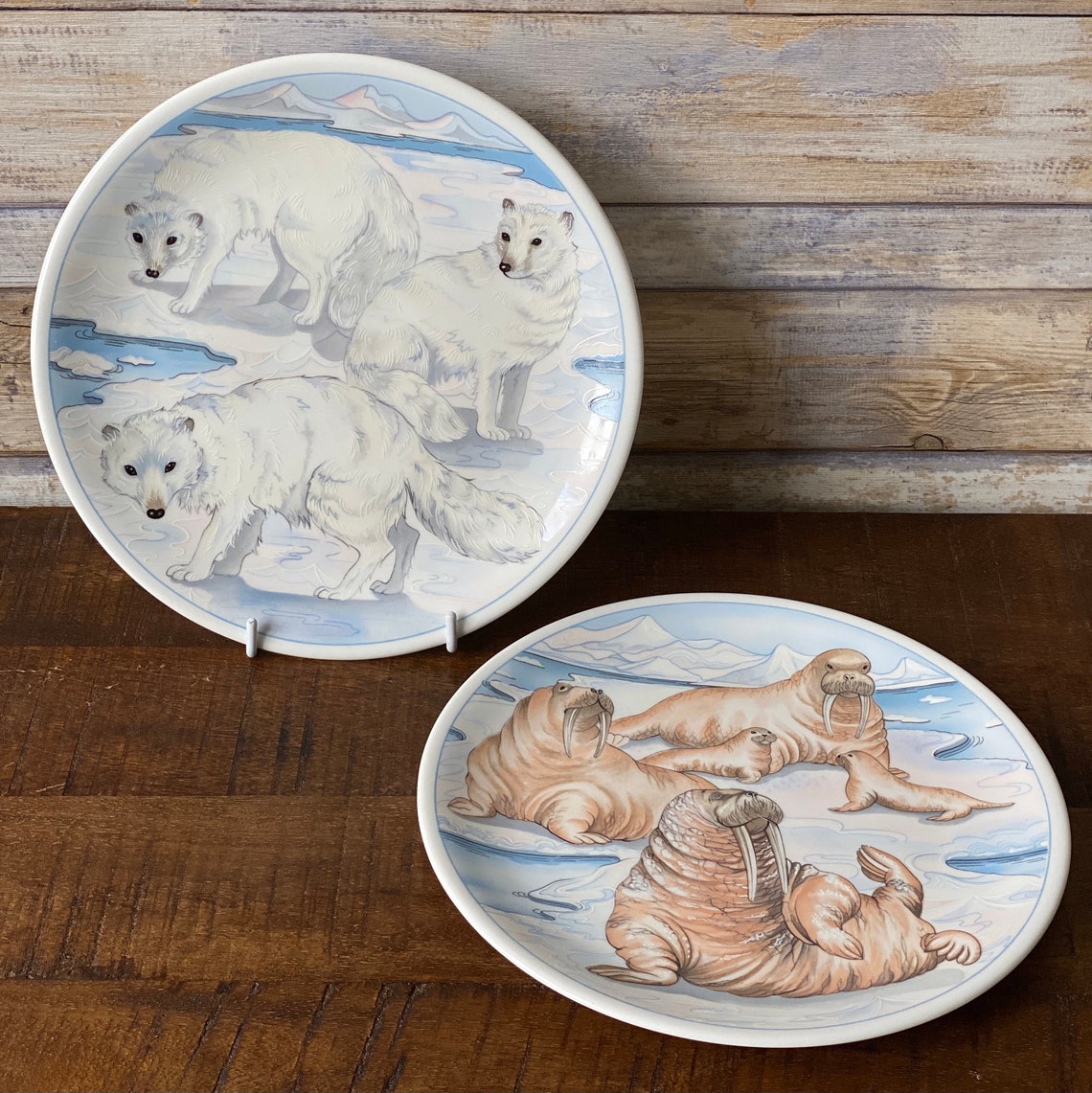 Vintage Set of Two Arctic Animals Plates Fine Bone China Fox Etsy