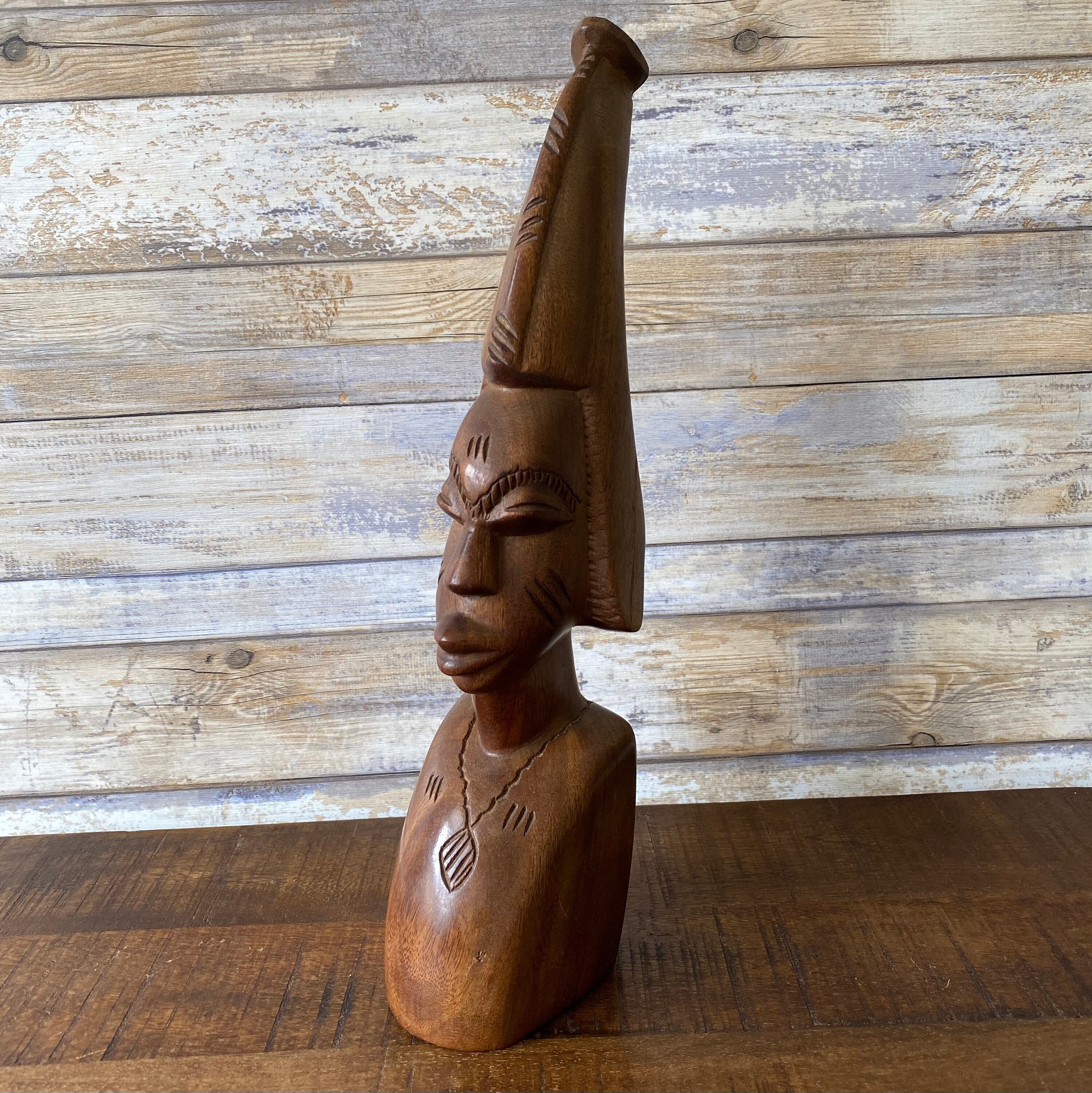 Vintage African Wooden Head Bust Sculpture Heavy Etsy
