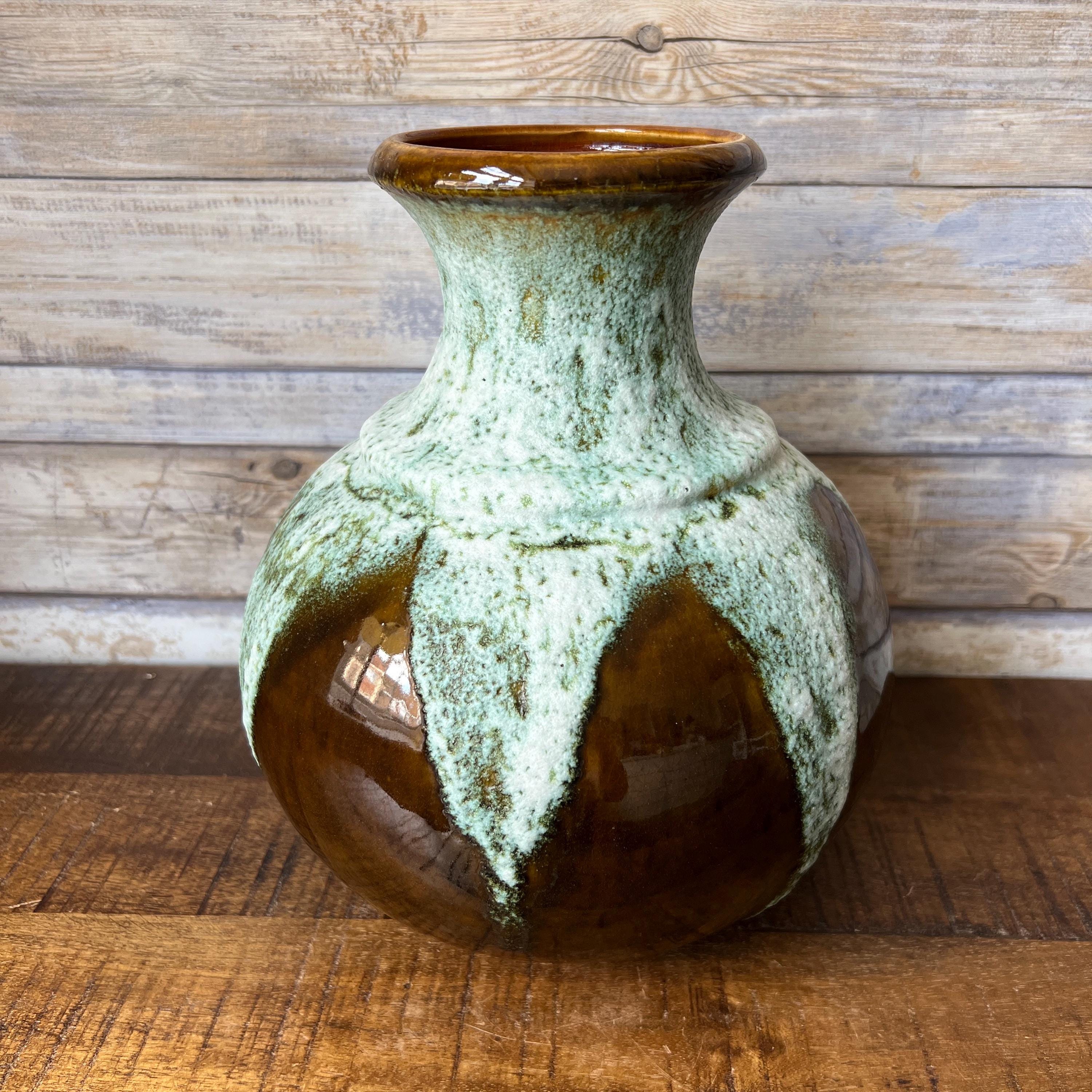 Vintage West Germany Bay Ceramic Fat Lava Large Vase Green Brown