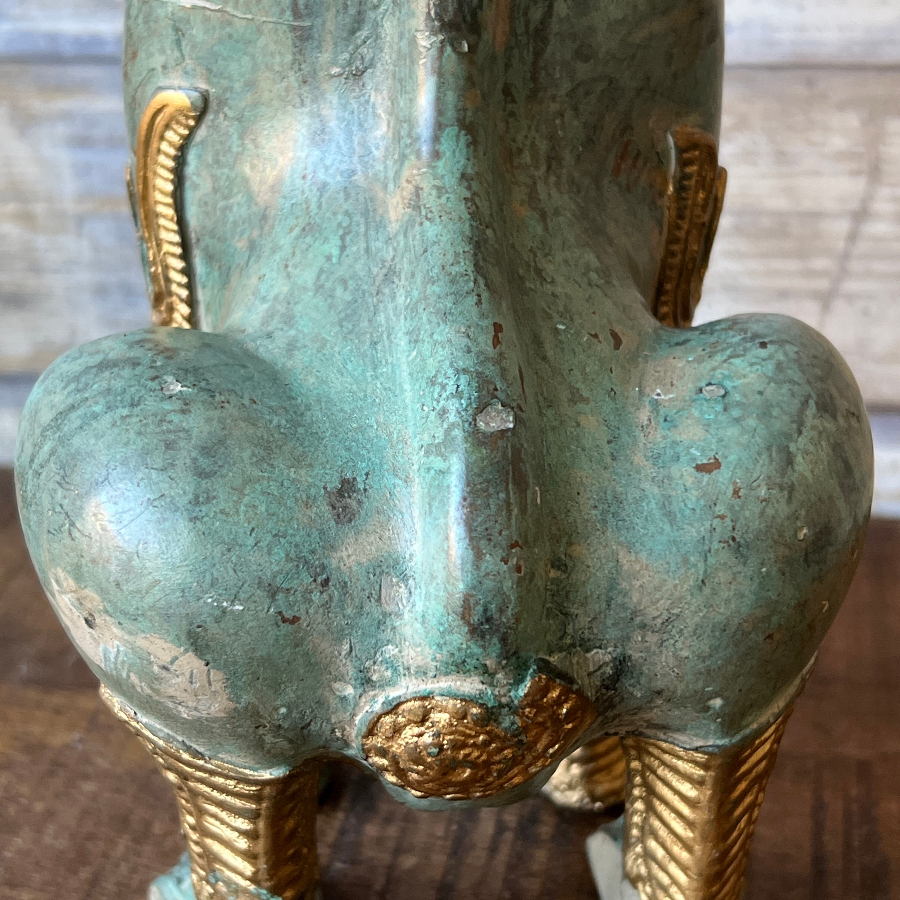 Vintage Thai Siam Khmer Bronze Gilt Singha Imperial Lion Foo Dog