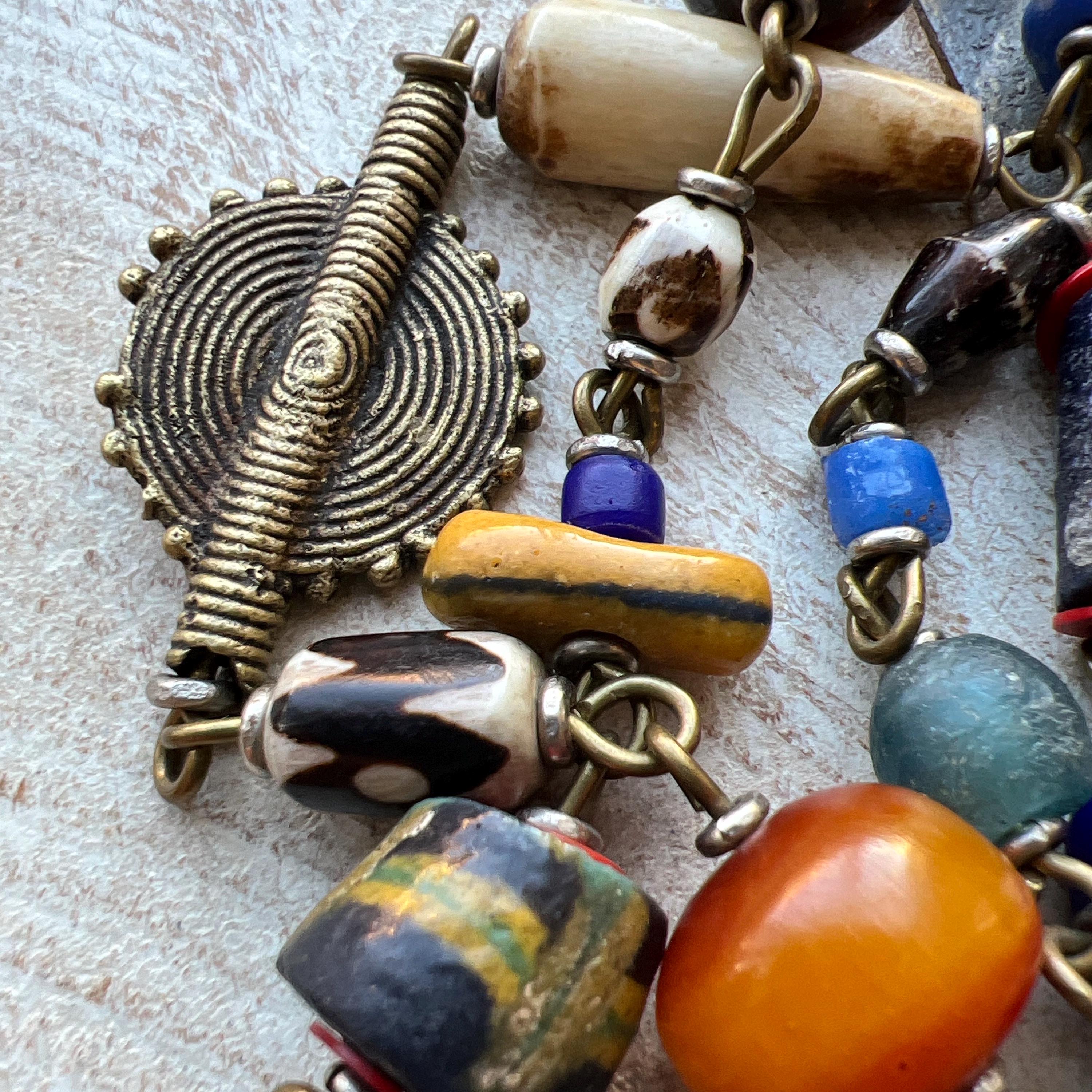 Vintage Handmade African Trade Beads and Brass Multicoloured Long