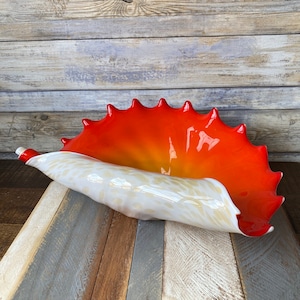 Vintage Fratelli Toso Murano Somerso ljus orange glas conch snäckskål