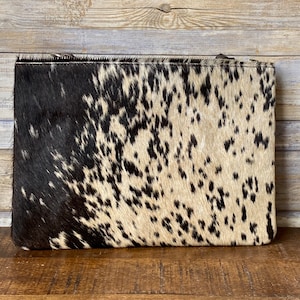 Vintage Genuine Cow Skin Leather Cowhide Rectangular Body Cross Bag Brown and White
