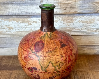 Vintage Italian Green Glass Bottle Globe Decanter Vase