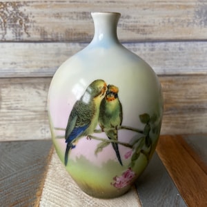 Rare Vintage Art Deco Hand Painted Bud Vase with Lovebirds Museum Quality Highly Collectible