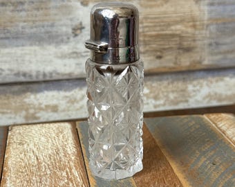 Antique Victorian Cut Crystal Glass and Sterling Silver Perfume Bottle Top with Stopper