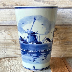 Antique Delfts Blauw Hand Painted Ceramic Cup Tumbler with Windmill Holland
