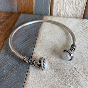 Vintage Ethnic Tribal Cuff Bracelet Sterling Silver and Natural Pearl Buttons