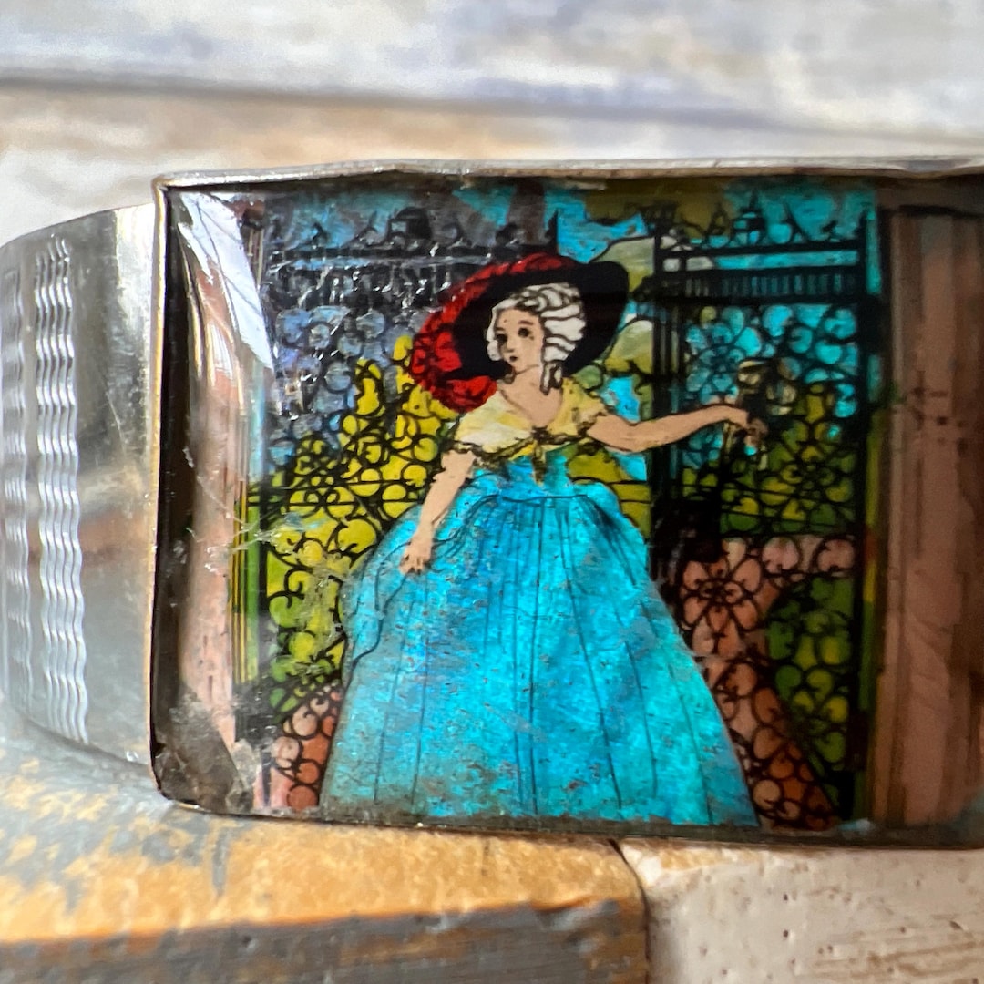 Vintage Art Deco Silver Toned Wide Cuff Bracelet With Morpho Butterfly ...