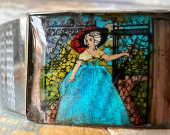 Vintage Art Deco Cuff Bracelet: Silver Toned Morpho Butterfly Wing, Elegant Lady