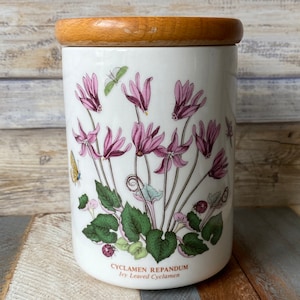 Vintage  Porcelain Portmeirion The Botanic Garden Wood Lid Container by Susan Williams-Ellis Ivy Leaved Cyclamen