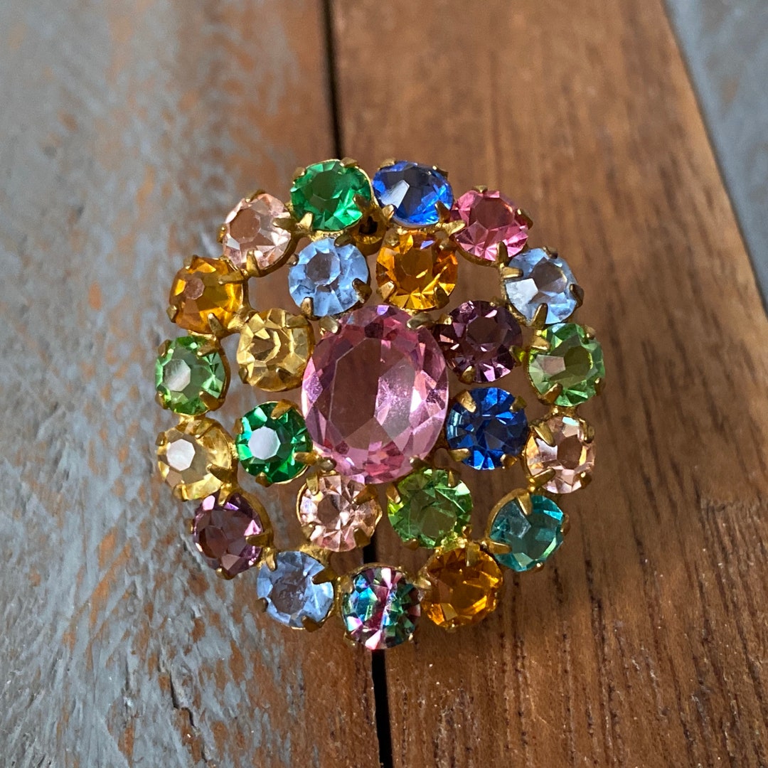 Vintage Gold Multi-Color Crystal Brooch main image 1