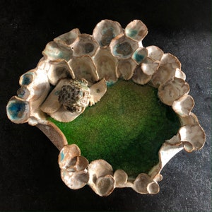 Unique Handmade Glazed Ceramic Pond Platter with Frog Toad 1930s