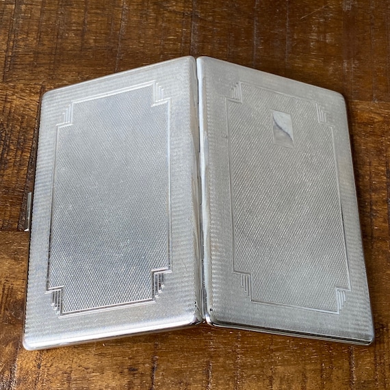 1930s silver cigarette case Vintage 1930s Art Deco Silver Plated Har-bro Engine Turned Cigarette Case  Gold Coloured Lining