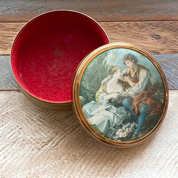 Vintage Polished Brass Red Velvet and Painted Sil… - image 2