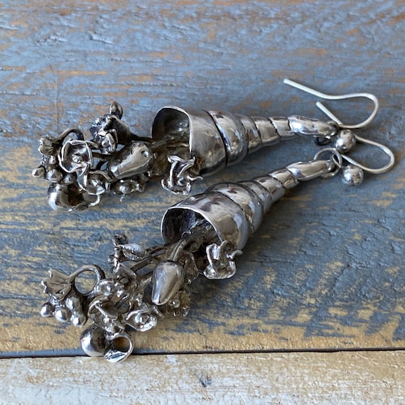 Vintage Artisan Solid Sterling Silver Pair of Dro… - image 1