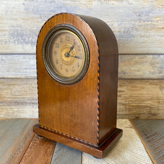 Antique Edwardian Small Mantle Clock Marquetry Wooden Case for Etsy