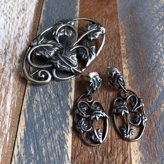 Vintage Sterling Silber Efeu Bltter Schmuck Set Brosche und Ohrringe -  Etsy sterreich