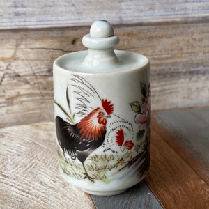 Vintage Chinese Porcelain Snuff Bottle Hand Painted with Rooster and Peonies Signed