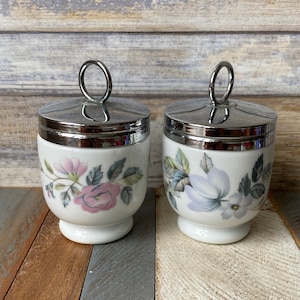 Vintage Pair Royal Worcester Egg Coddlers June Garland Pattern
