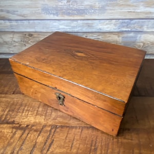 Antiguo Victoriano Caja de Madera Marquetería Joyería Estuche de Baratijas Tea Caddy