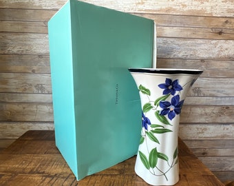 Vintage 2002 Tiffany Co Large Ceramic Vase Decorated With Blue
