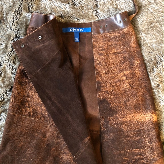 Vintage Real Brown Cow Leather Long Wrap Skirt Mi… - image 4