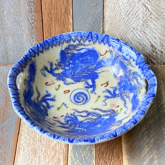 Antique Chinese Small Porcelain Dish Plate Gilded Blue Dragons Marked Foreign Etsy Canada