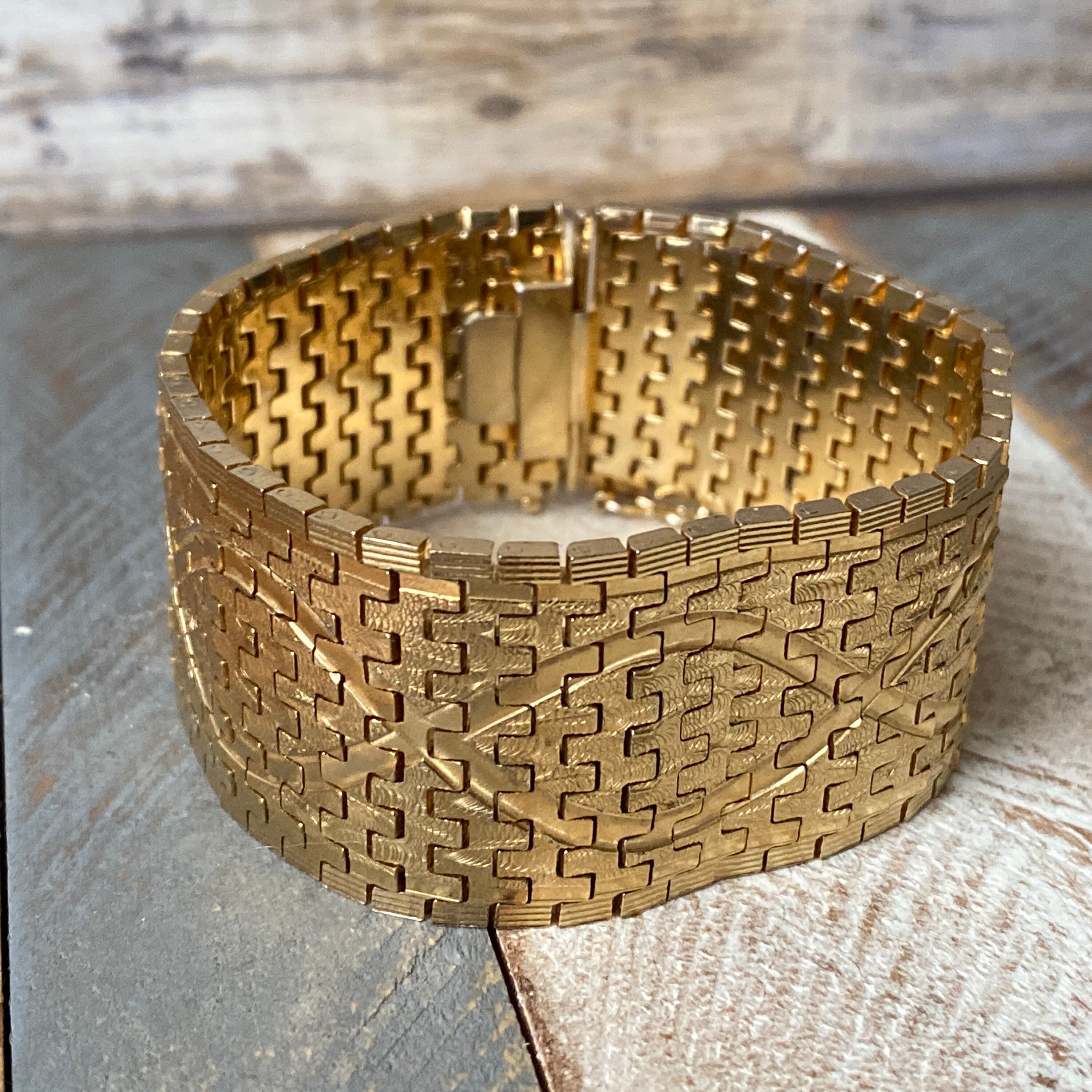 Vintage 1970s Heavy Sterling Silver 18k Gold Plated Mesh