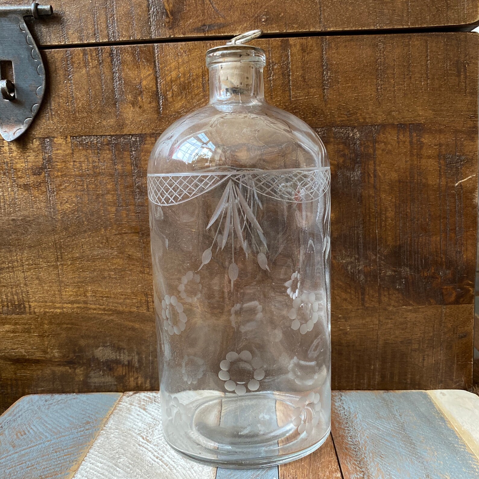 Antique Etched Glass Apothecary Bottle Vase With Silver Plated Etsy UK