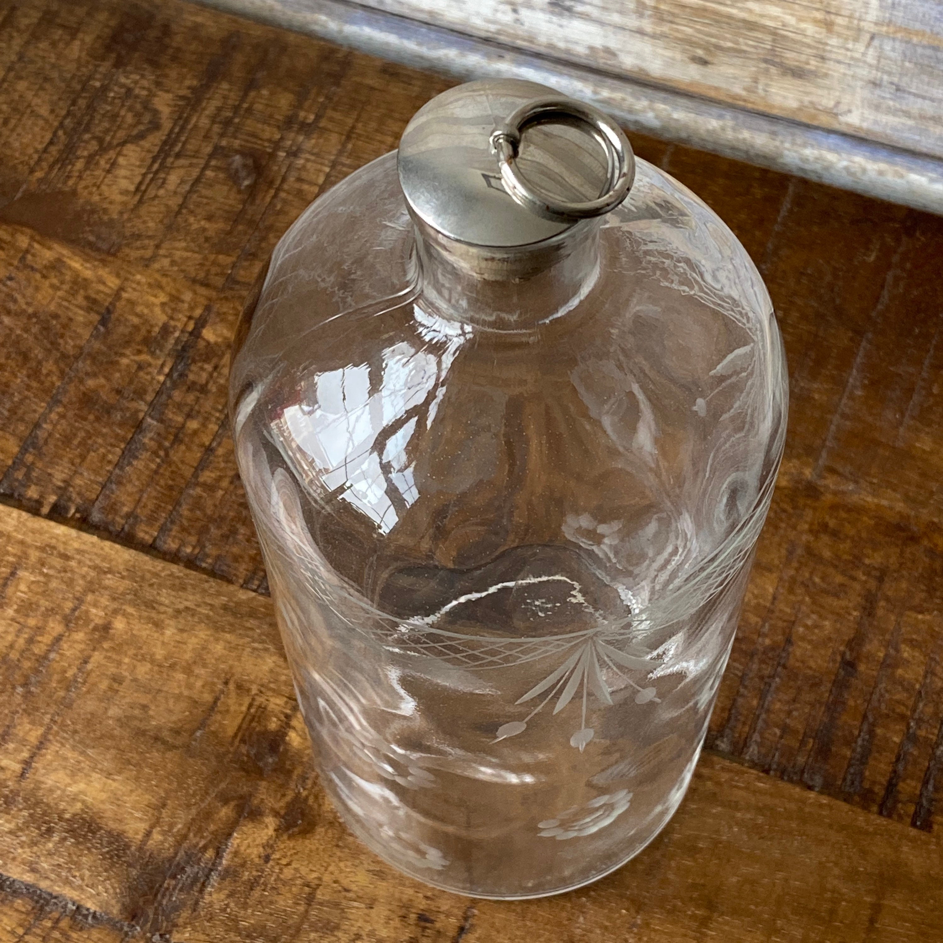 Antique Etched Glass Apothecary Bottle Vase With Silver Plated Etsy UK